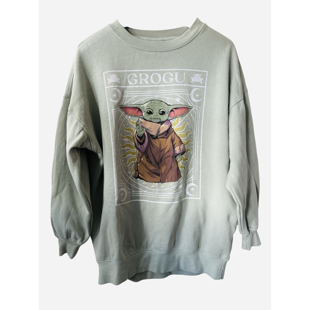 Disney Star Wars Mandalorian Child Grogu Sage Green Sweatshirt Size XS